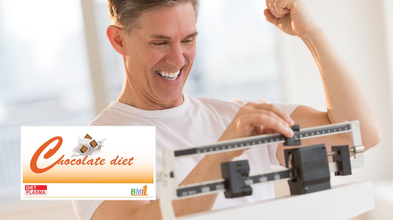 Excited Man Clenching Fist While Using Weight Scale